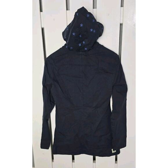 SkunkFunk SKFK Zuria Women's Y2K Blue Star Hooded Blue Ruched Button Up Jacket M - Picture 2 of 11